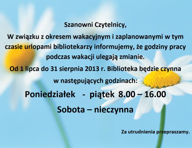 Godziny pracy wakacje