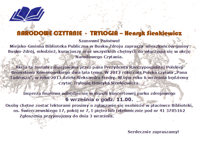 NARODOWE CZYTANIE  -  TRYLOGIA – Henryk Sienkiewicz