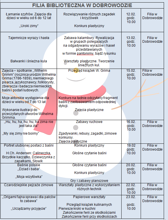 Zima z biblioteką - filia Dobrowoda