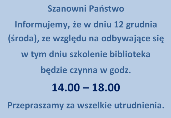 Zmiana godzin pracy biblioteki