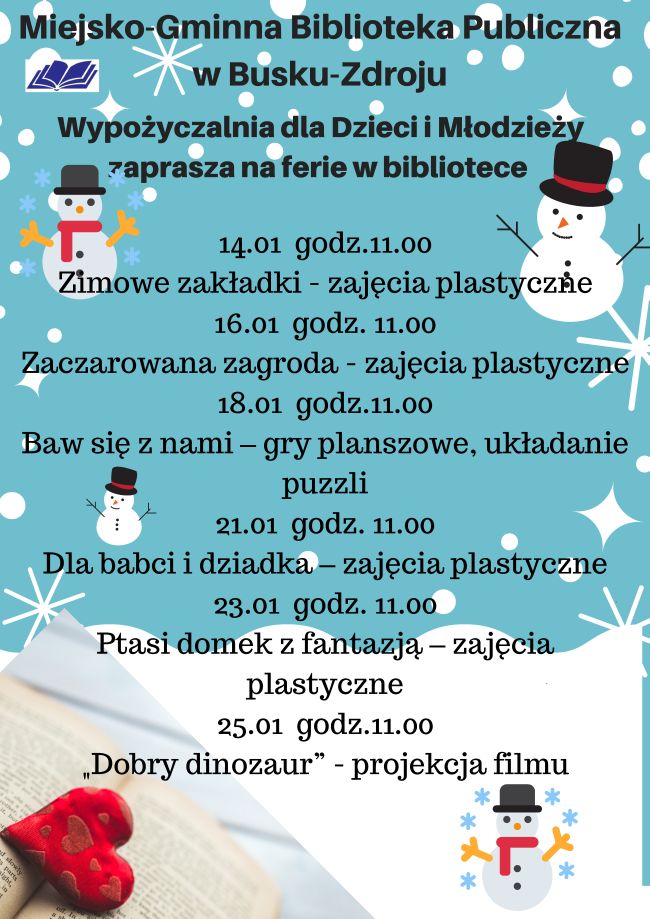Ferie zimowe 2019 w Miejsko-Gminnej Bibliotece Publicznej w Busku-Zdroju