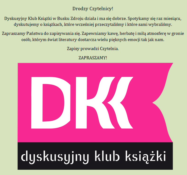 Zapraszamy do Dyskusyjnego Klubu Książki