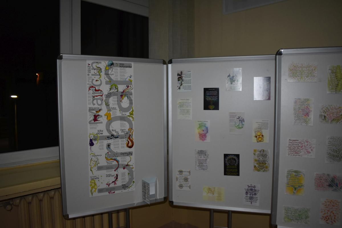 Na zdjęciu widoczne są plansze z wystawą Marcina Urbana