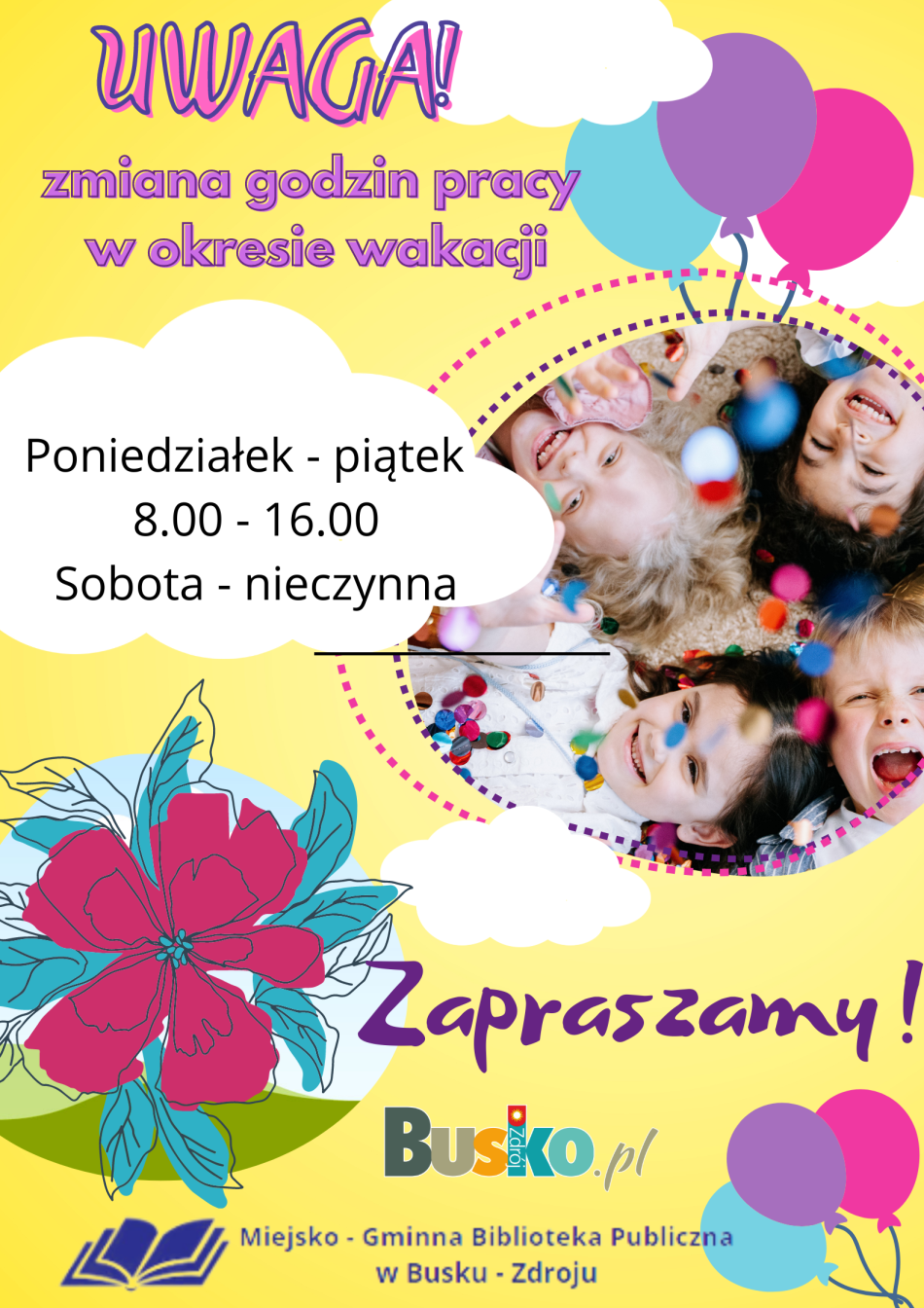 Uwaga! Zmiana godzin pracy biblioteki w okresie wakacji.
