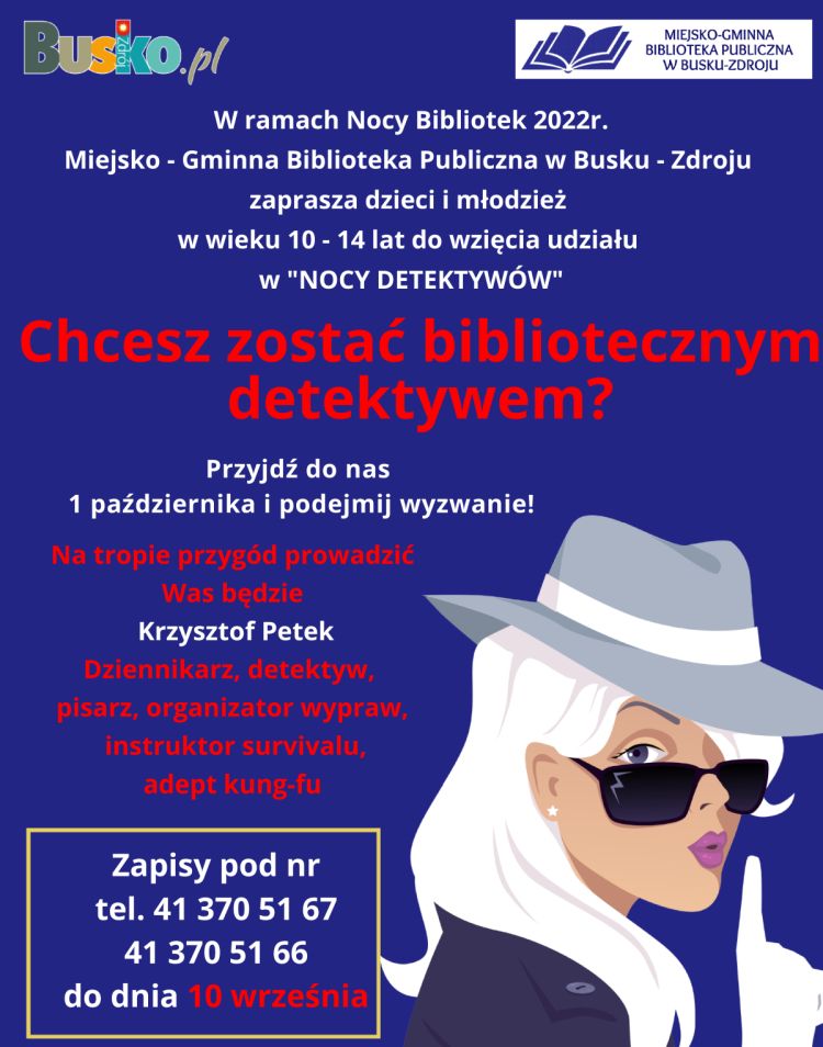 Zapraszamy do wzięcia udziału w Nocy Detektywów, która odbędzie się w dniu 1 października w ramach Nocy Bibliotek.