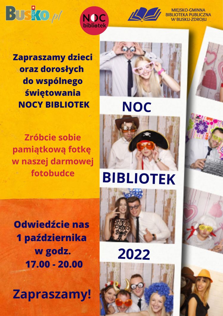 W ramach Nocy Bibliotek zapraszamy do wspólnej zabawy i zrobienia sobie pamiątkowej fotografii w naszej darmowej fotobudce!