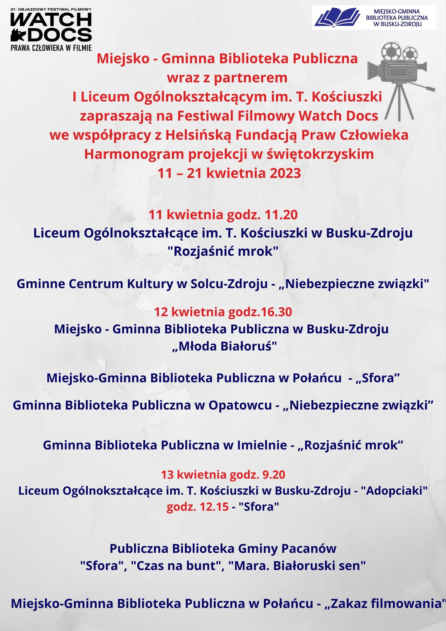 Zapraszamy Państwa na 21 Objazdowy Festiwal Filmowy WATCH DOCS.