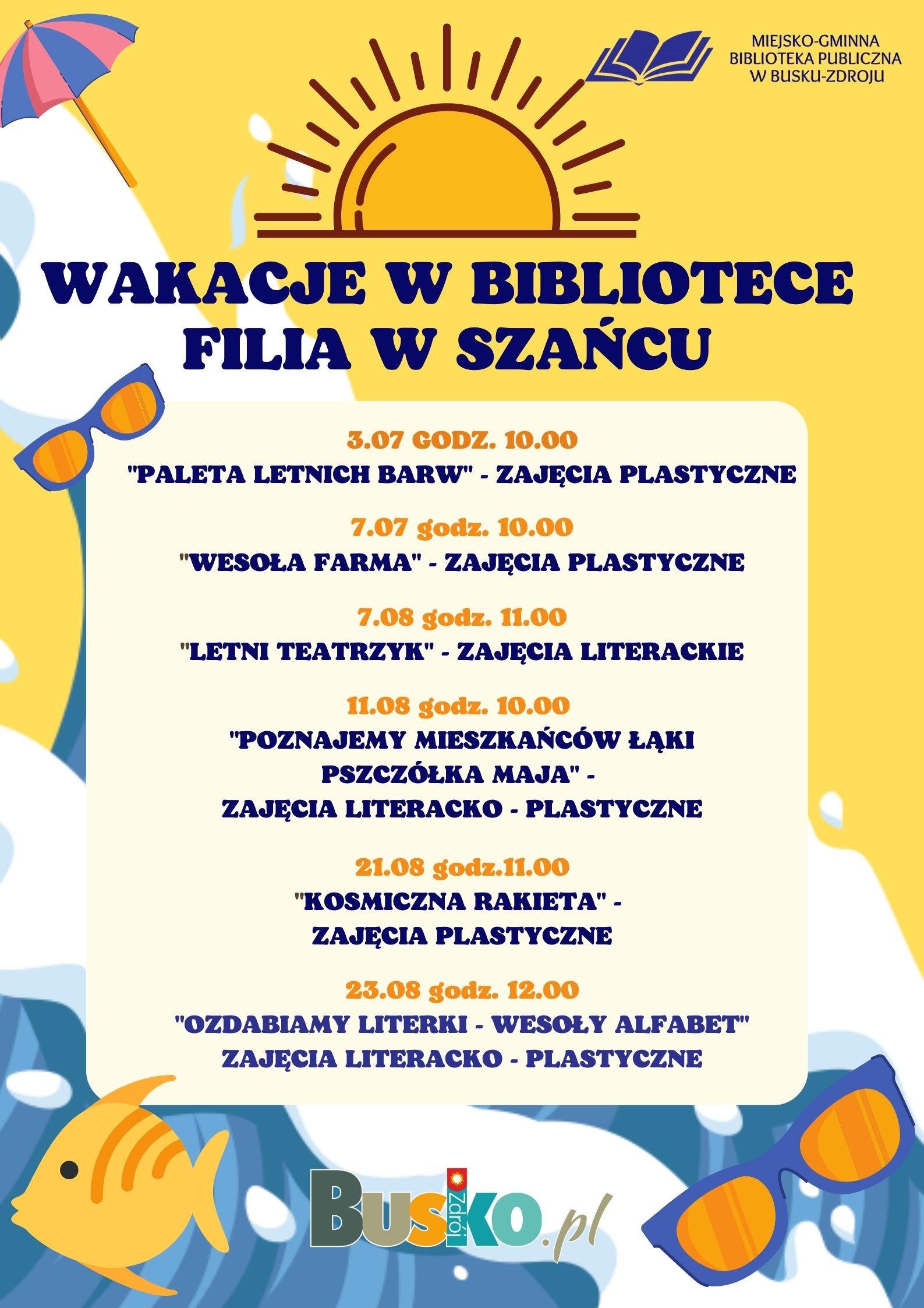 Zapraszamy na wakacje z Miejsko-Gminna Biblioteka Publiczna w Busku-Zdroju - filia Szańcu