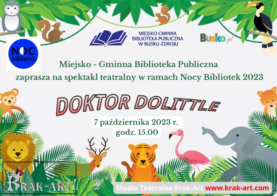 Zapraszamy na spektakl teatralny Doktor Dolittle 