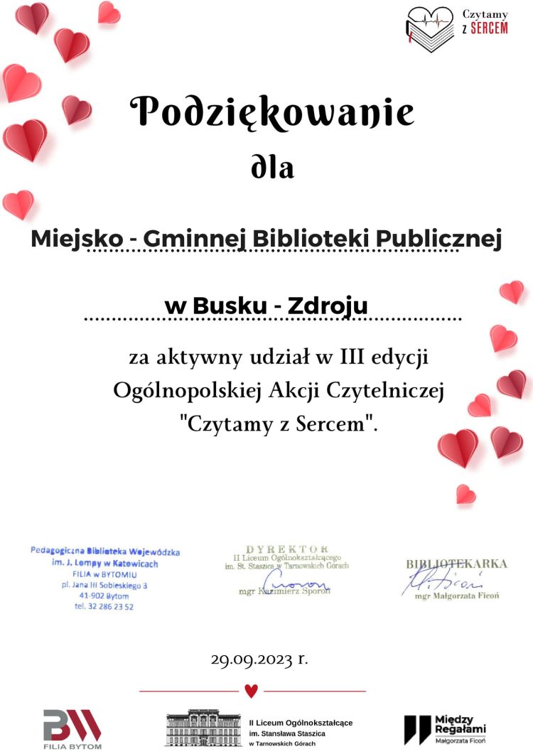W Miejsko - Gminnej Bibliotece Publicznej w Busku - Zdroju #czytamyzsercem