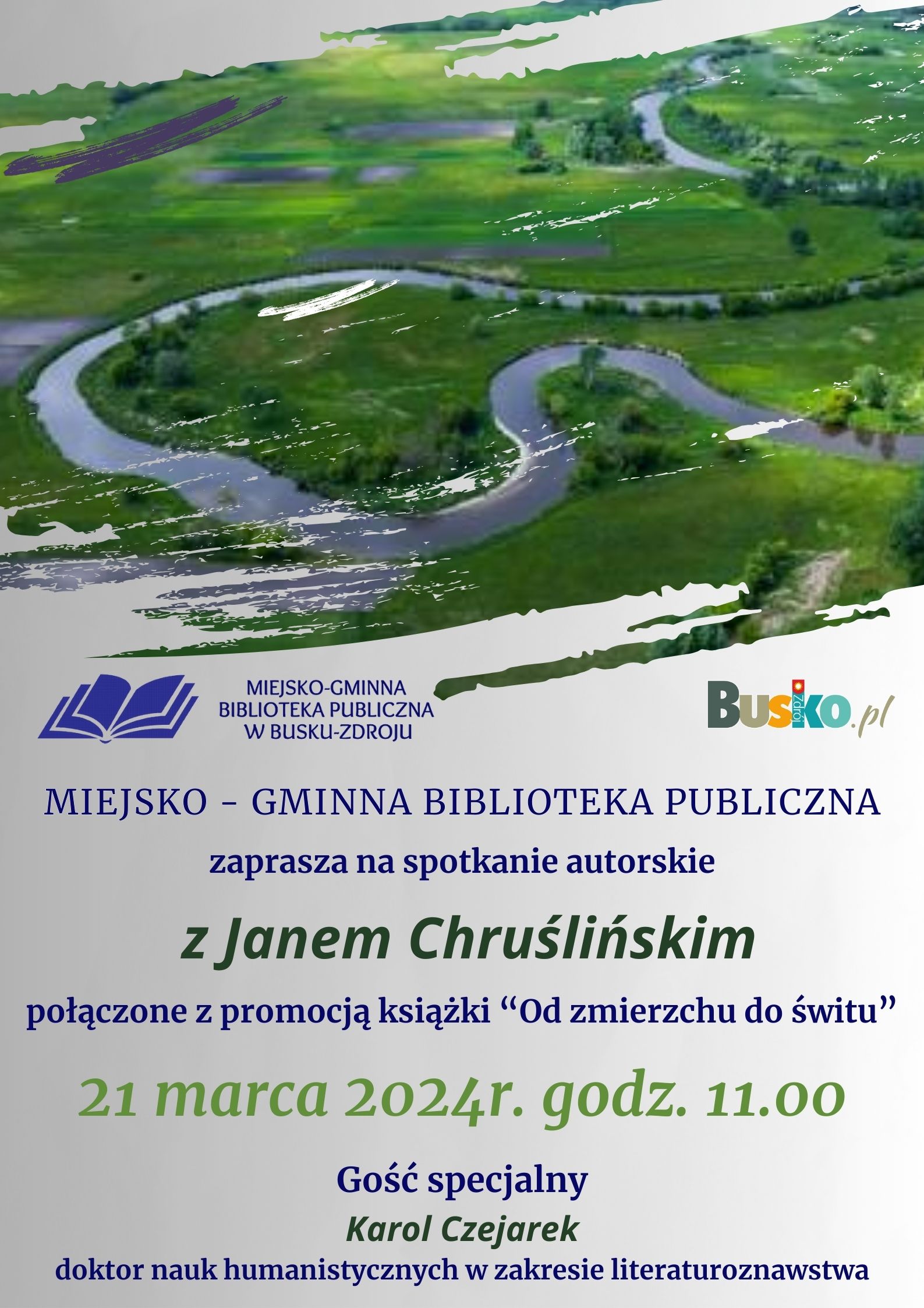 Miejsko - Gminna Biblioteka Publiczna zaprasza na spotkanie autorskie z Jan Chruśliński  połączone z promocją książki “Od zmierzchu do świtu”. 