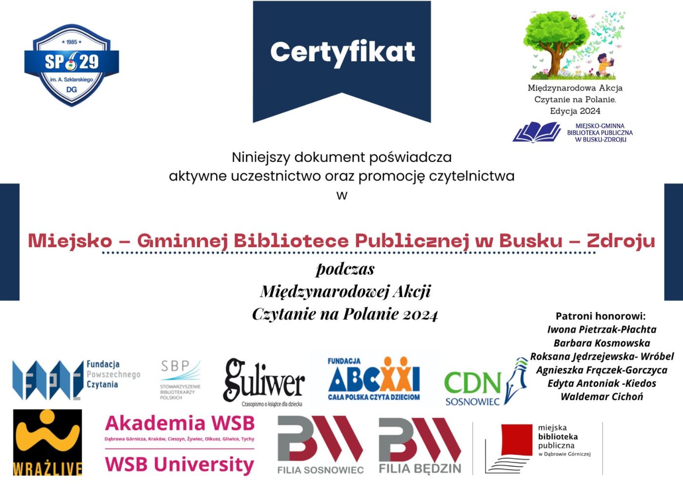 Certyfikat czytanie na polanie