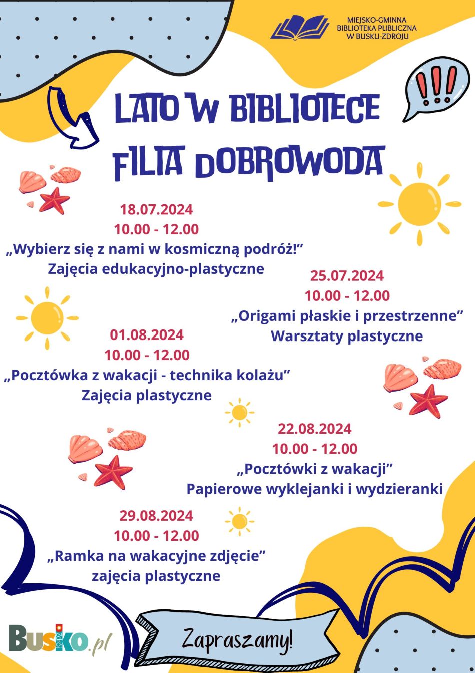 Zaproszenie do skorzystania z oferty wakacyjnej w naszych filiach bibliotecznych