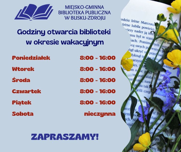 Godziny otwarcia w okresie wakacyjnym