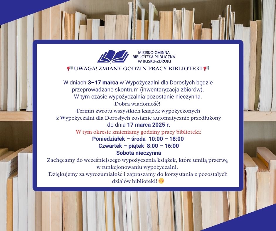 Zmiana godzin pracy biblioteki