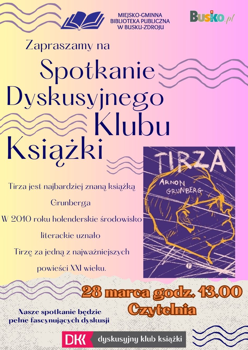 Zapraszamy na kolejne spotkanie Dyskusyjnego Klubu Książki w najbliższy piątek 28 marca o godz. 13.00