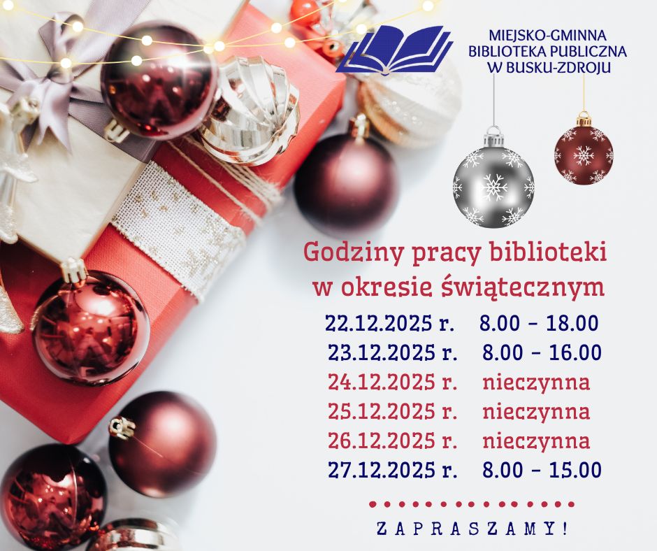 Godziny pracy biblioteki w okresie świątecznym