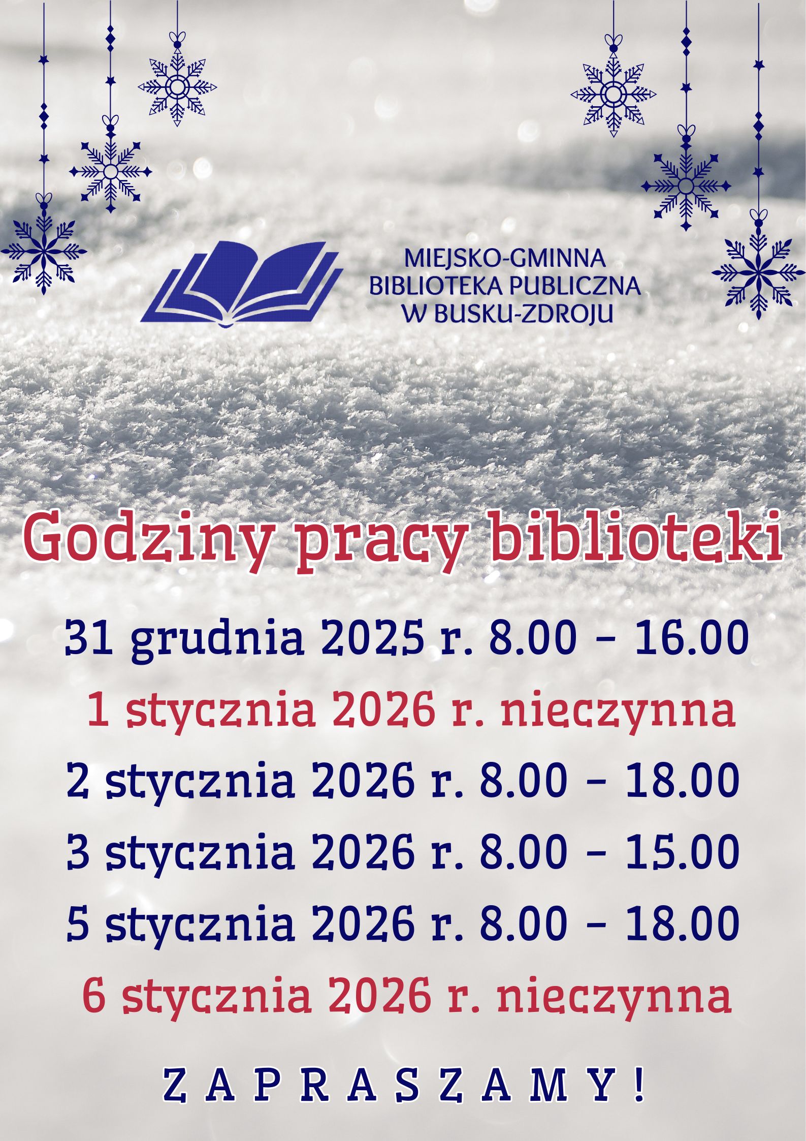Zachęcamy do zapoznania się ze zmienionymi godzinami otwarcia biblioteki