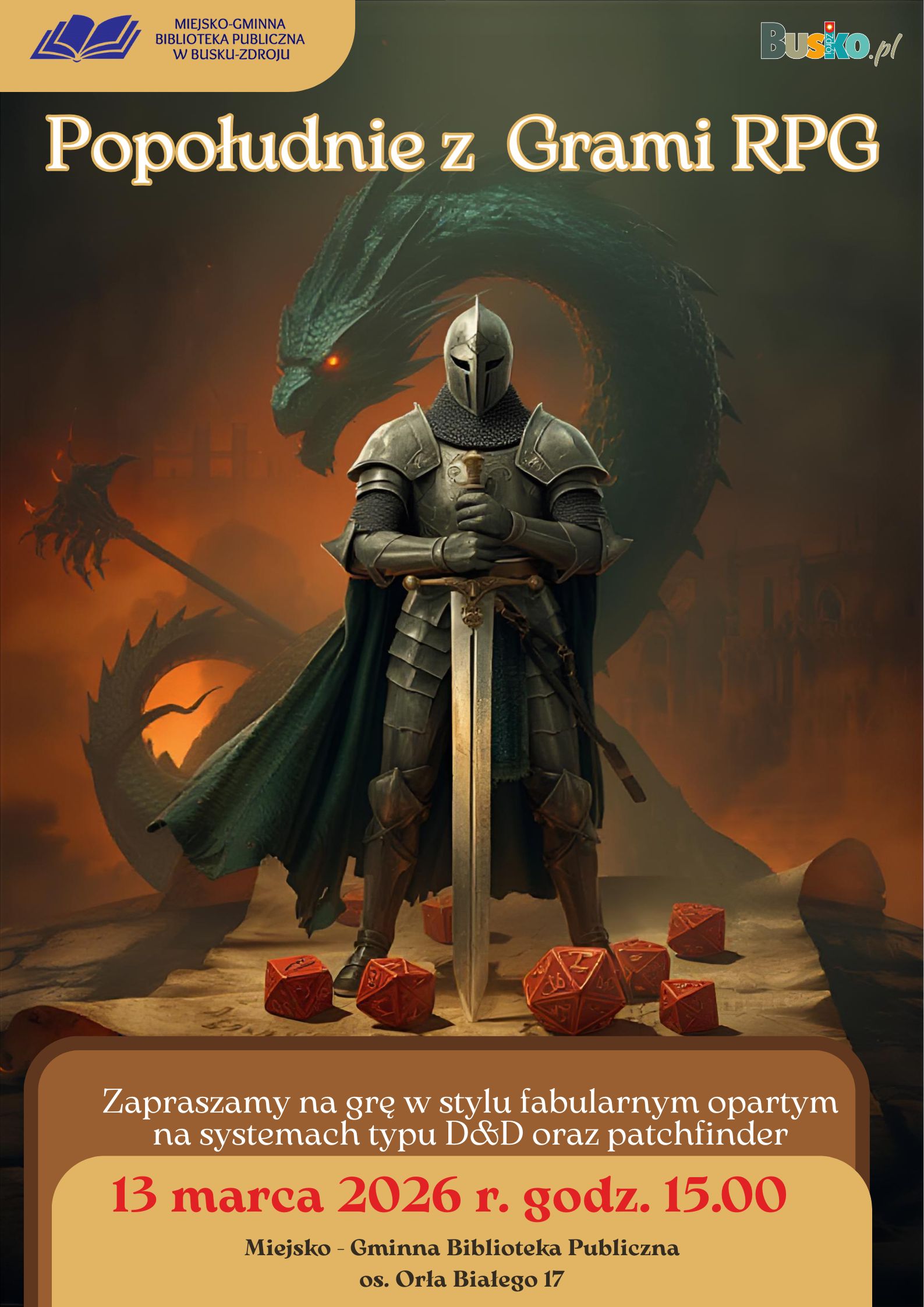 Zapraszamy na kolejne już spotkanie z grami RPG. Do zobaczenia 13 marca o godz. 15.00!