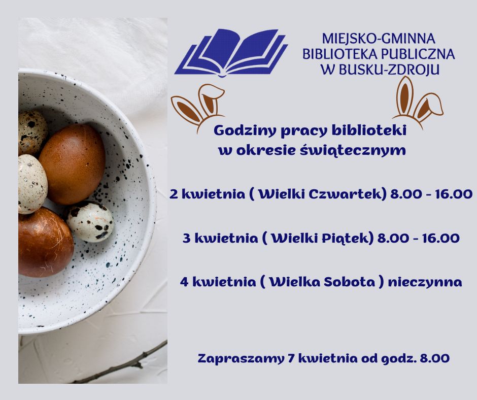 Zapraszamy do zapoznania się z godzinami pracy biblioteki w okresie świątecznym