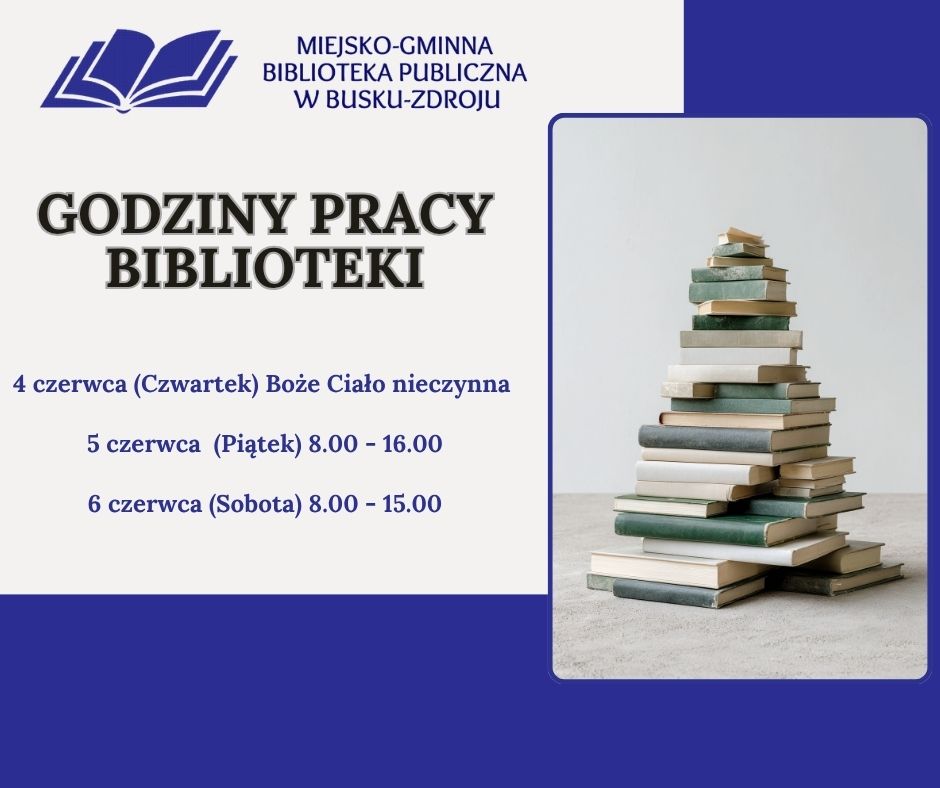 Zapraszamy do zapoznania się z godzinami pracy biblioteki