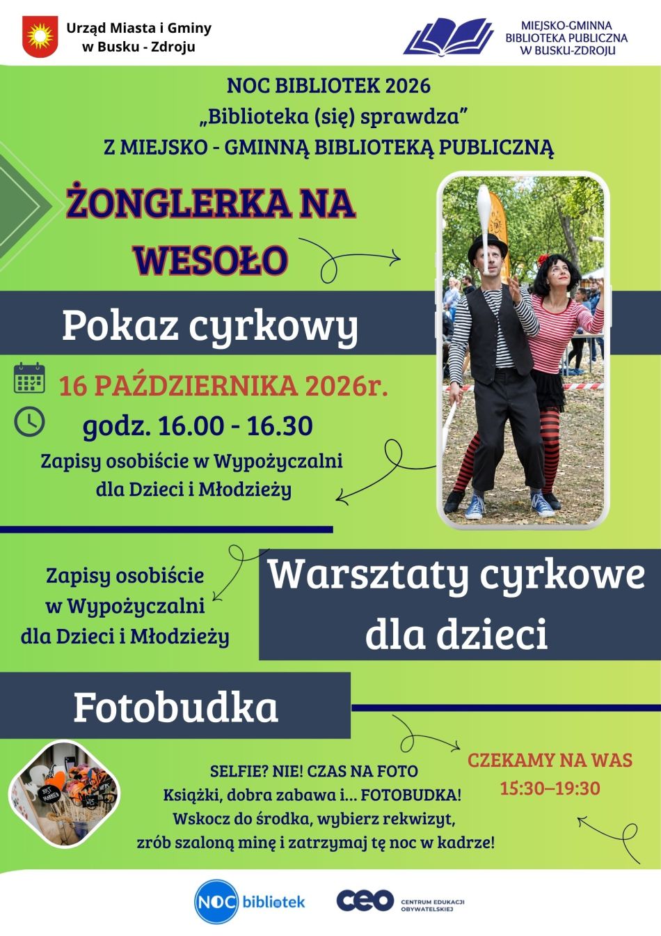 Plakat zapraszający na noc bibliotek 2026